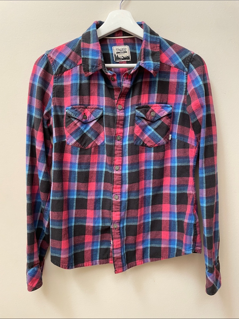 Aritzia TNA Pink, Blue & Black Plaid Button-Down Shirt 2010 Fall